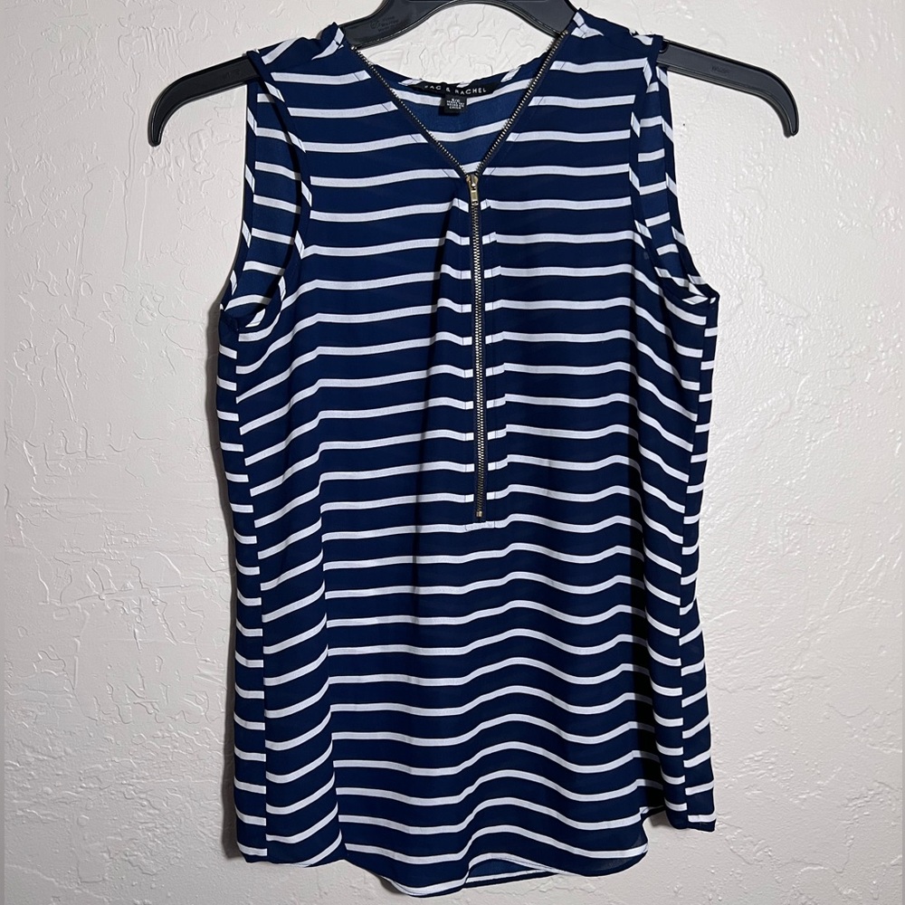 ZAC & RACHEL NAVY BLUE AND WHITE STRIPED SHEER TANK TOP SIZE S